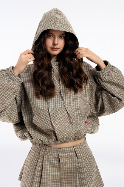 Gingham Half-Zip Hoodie