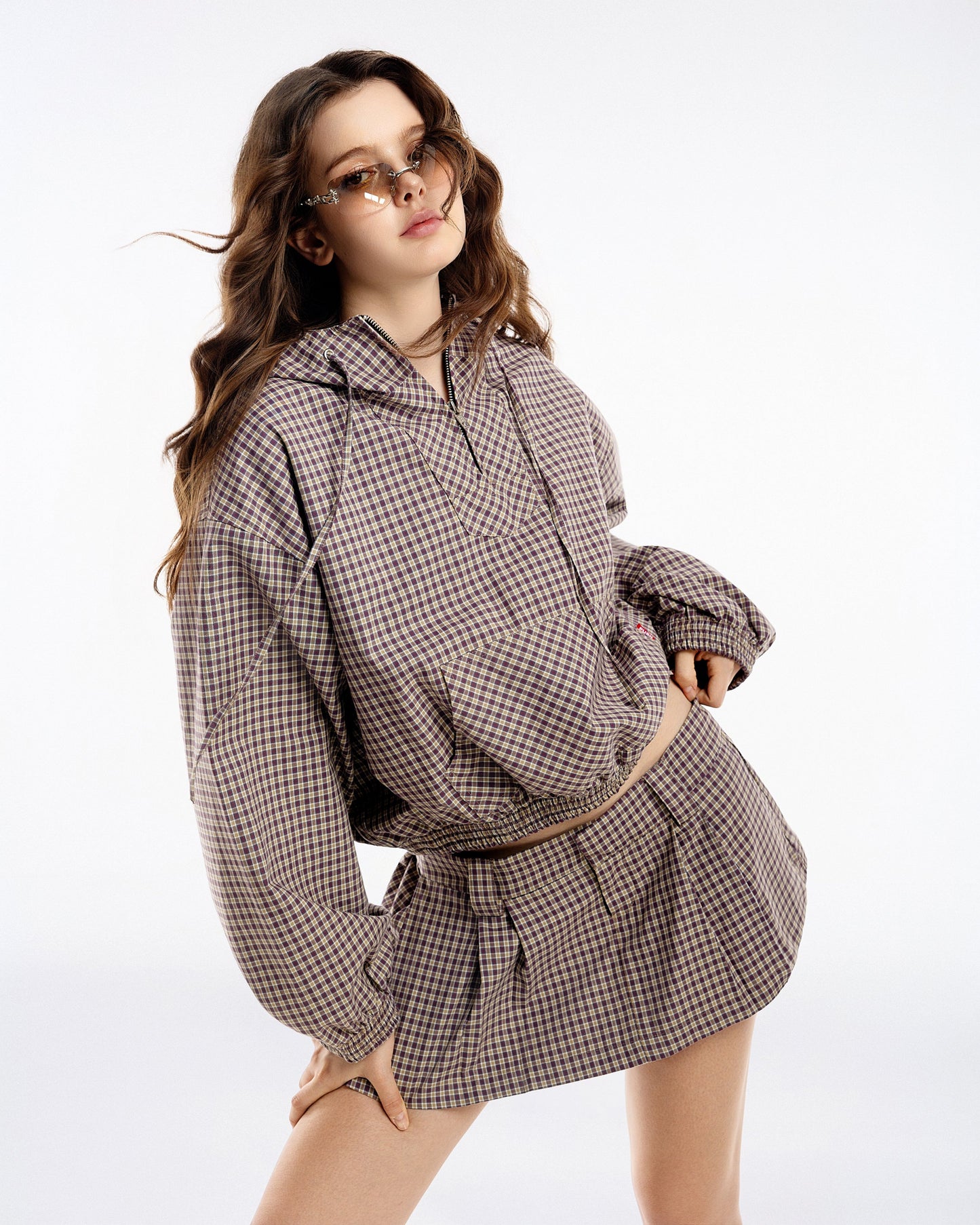 Gingham Half-Zip Hoodie