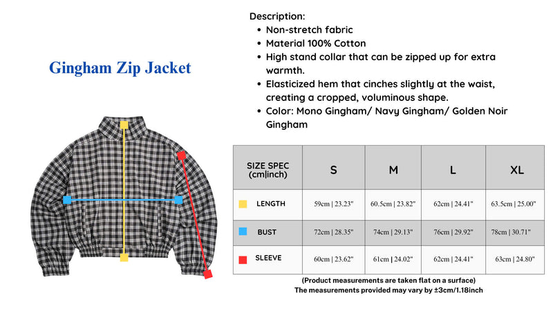 Gingham Zip Jacket 原廠尺寸圖