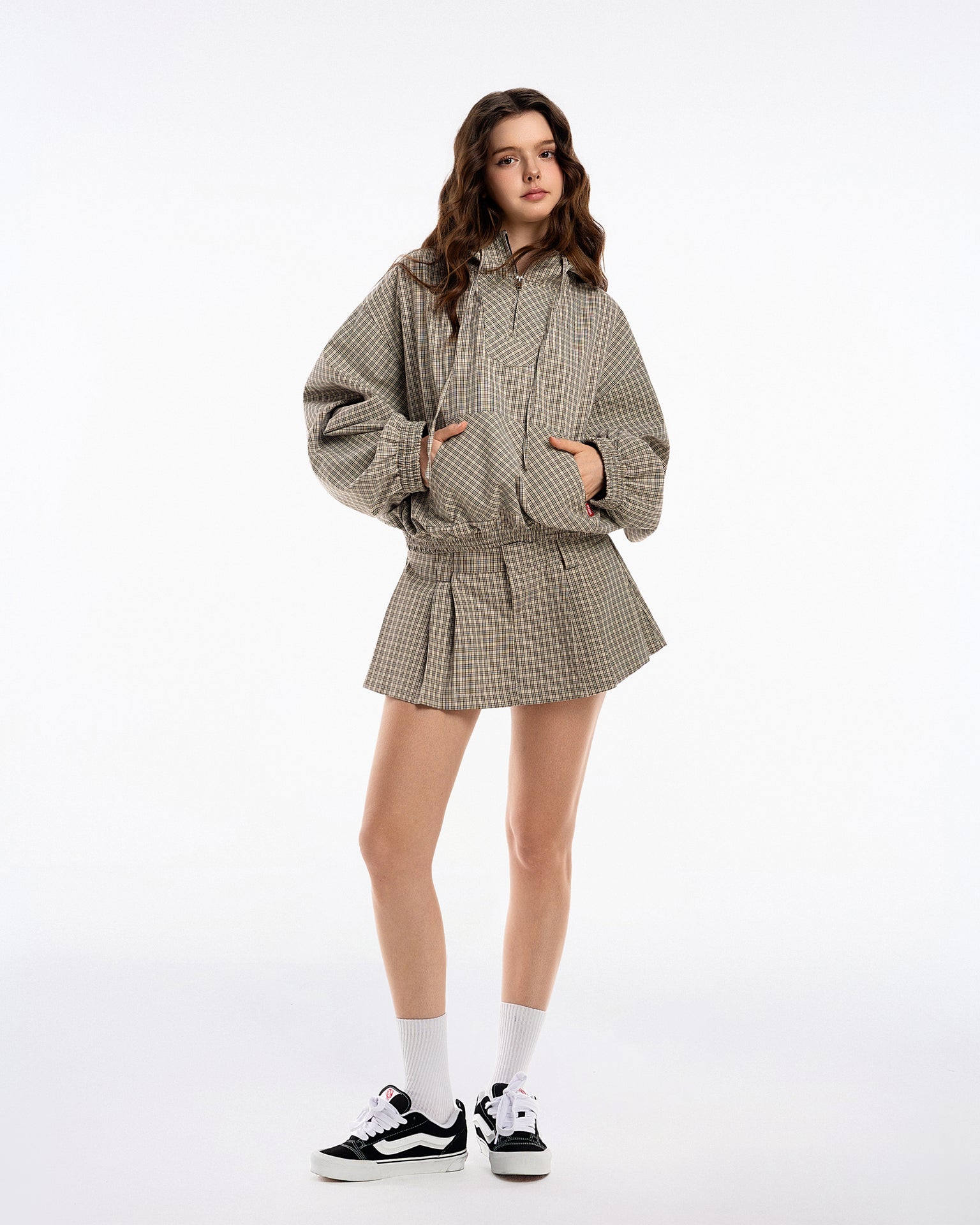 Gingham Half-Zip Hoodie - Push Push - Worldwide